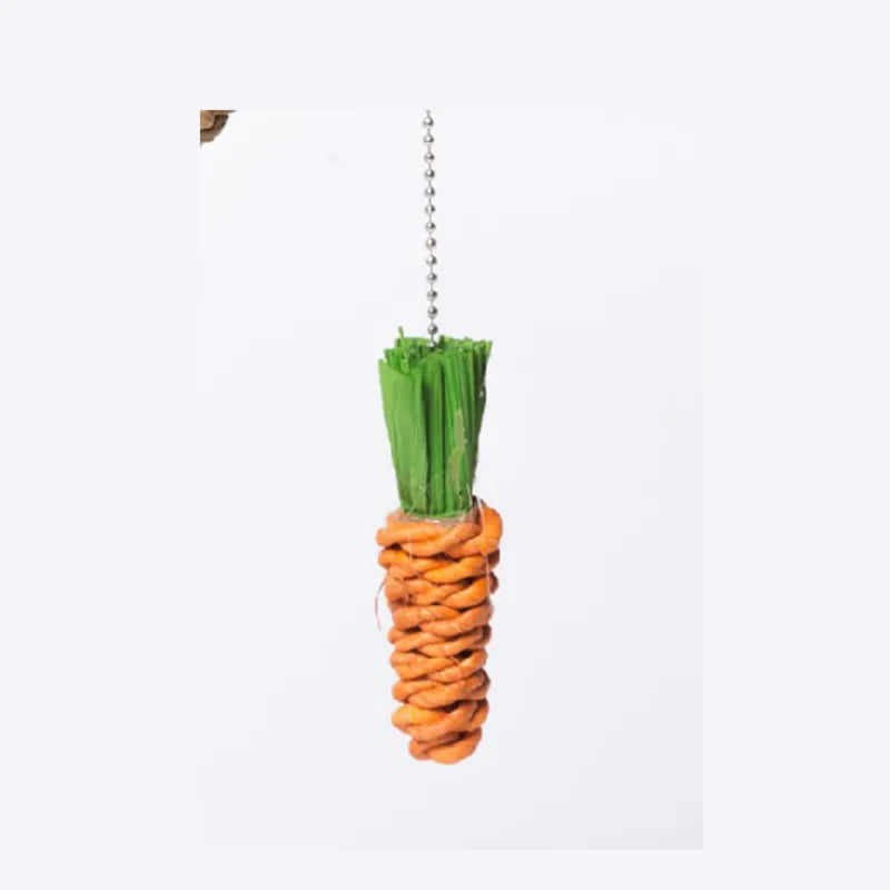 Interactive cat scratching post with sisal rope & vibrant carrot-shaped toys, pet furniture.
