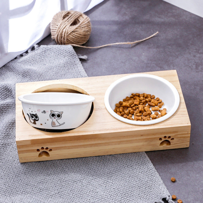 Premium cat wood design ceramic bowl, a modern and practical feeder for your feline friend