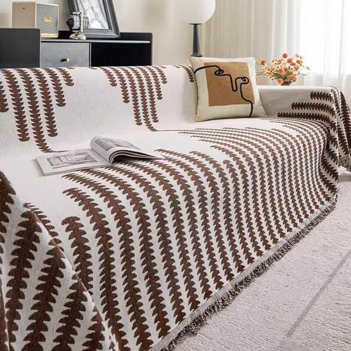 Textured chenille anti-scratch couch cover, double-sided design, machine washable furniture protection.