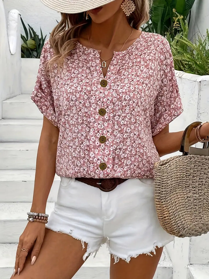 Chic women's floral print blouse with long sleeves, perfect for spring & summer casual wear. Elegant button-up top.
