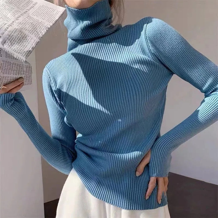 Comfortable women's versatile turtleneck knit sweater, a chic long sleeve pullover for cool weather.