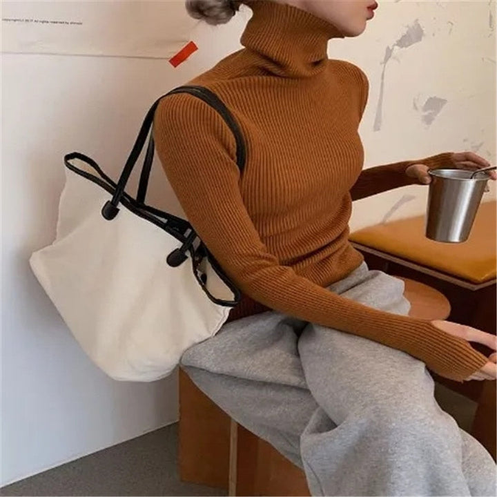 Casual yet chic women's turtleneck sweater, a versatile knit pullover for daily wear.
