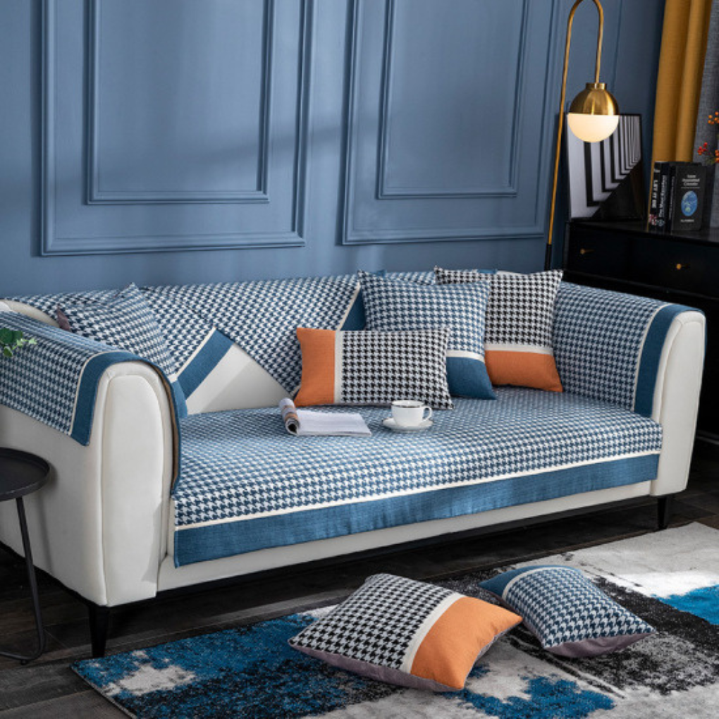 Non-slip chenille couch cover for living room furniture, offering pet-friendly protection and home decor