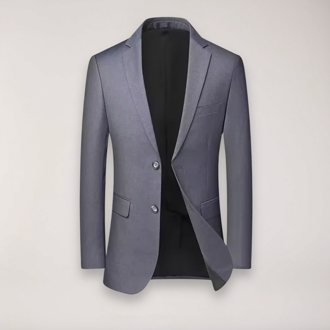 Men's grey classic three-piece formal suit. Perfect for weddings, business, and event fashion.