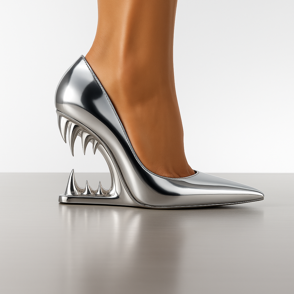 Stylish women's high heels featuring a bold tiger fang accent, ideal for a powerful fashion statement.