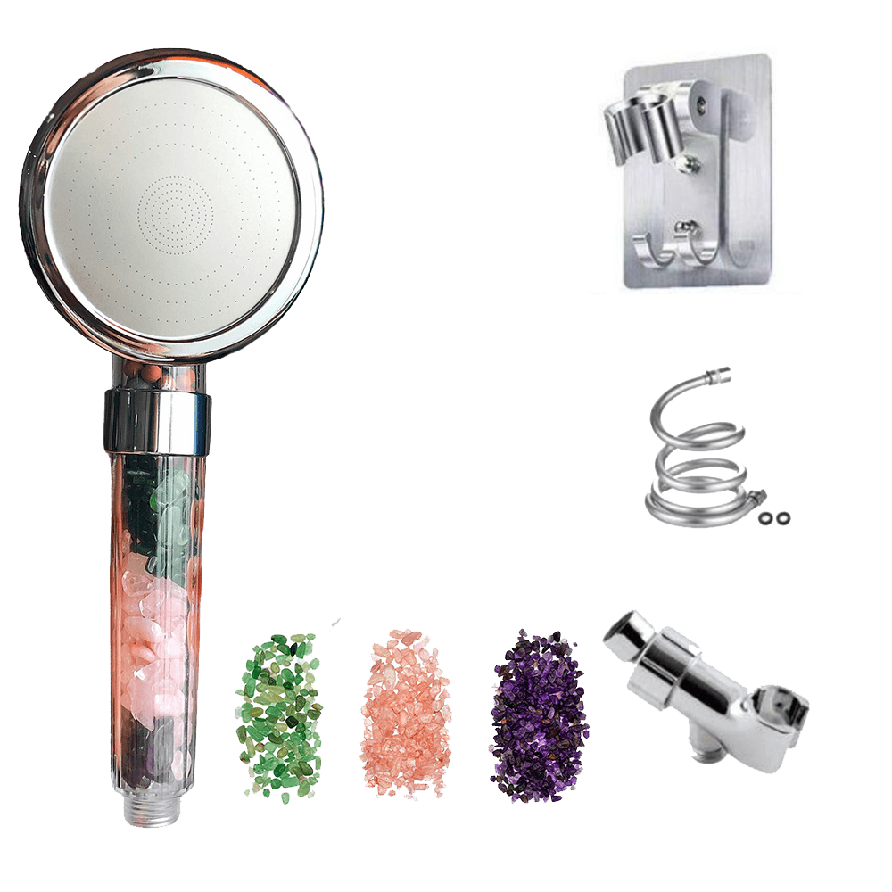 Modern design high-pressure shower head with built-in mineral filter, enhancing water quality and shower comfort.