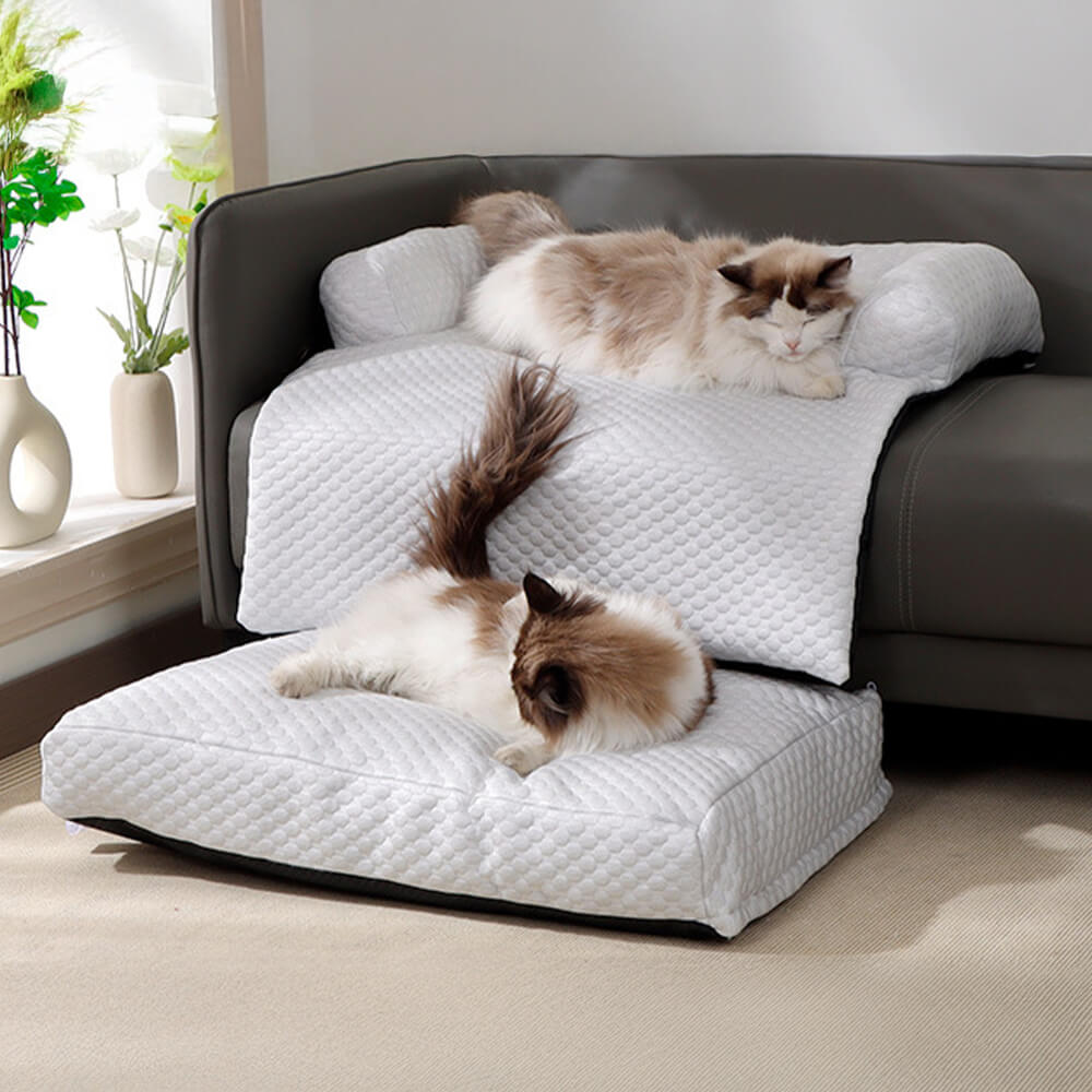 Cooling pet couch cover in grey, offering comfort and protection from dog & cat fur.