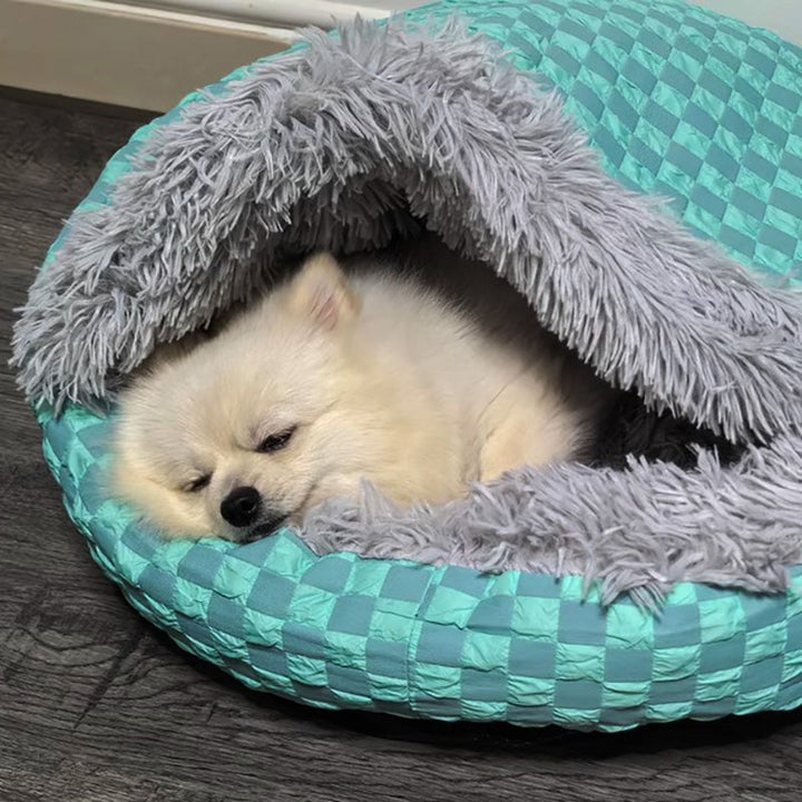 Indoor pet bed: cozy calming cave for small dogs & cats, plush pet supplies
