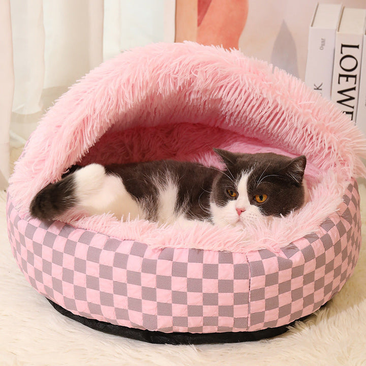 Warm plush pet bed, calming cave for cats & small dogs, ultimate pet accessories