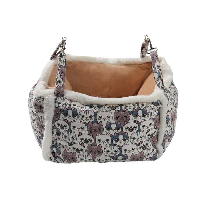 Animal comfort cat bed, soft and cozy with a sweet paw print pattern for a happy pet.