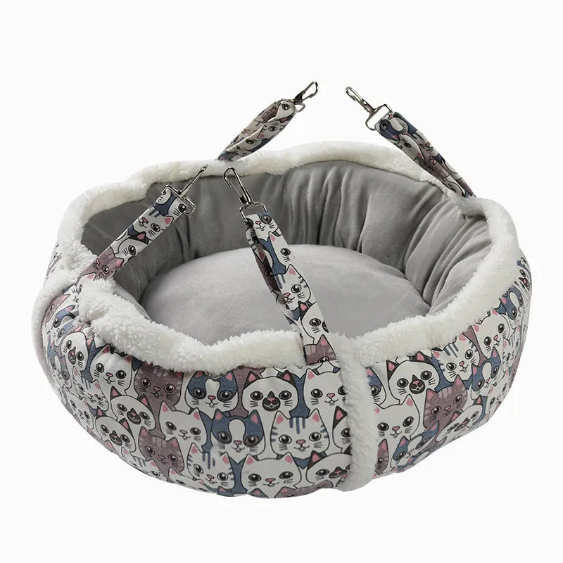 Soft pet bed, a stylish cat cave with a cheerful pattern, ensuring warmth and comfort.