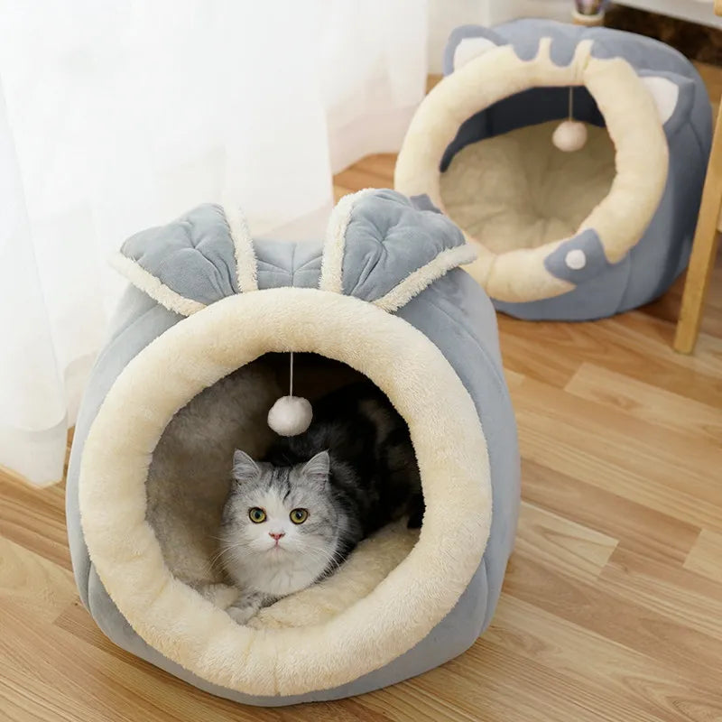 Comfortable cat supplies: soft pet bed featuring an adorable ear design for cozy naps
