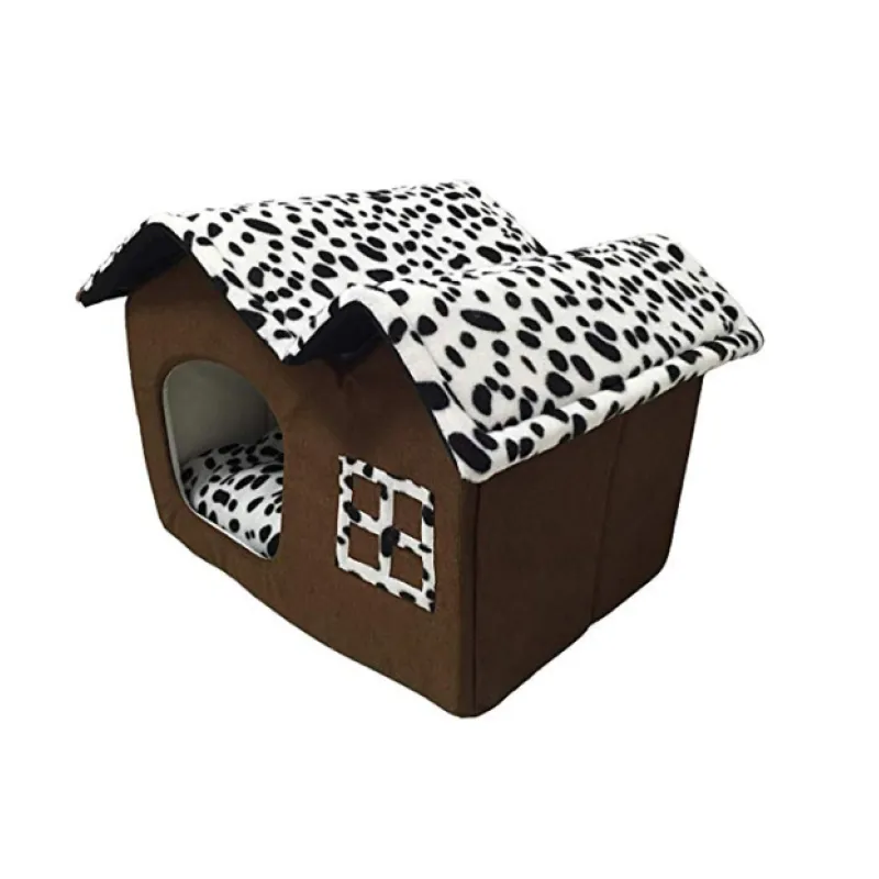 Cozy cat house in a charming house design with window, perfect feline retreat for indoor cats.