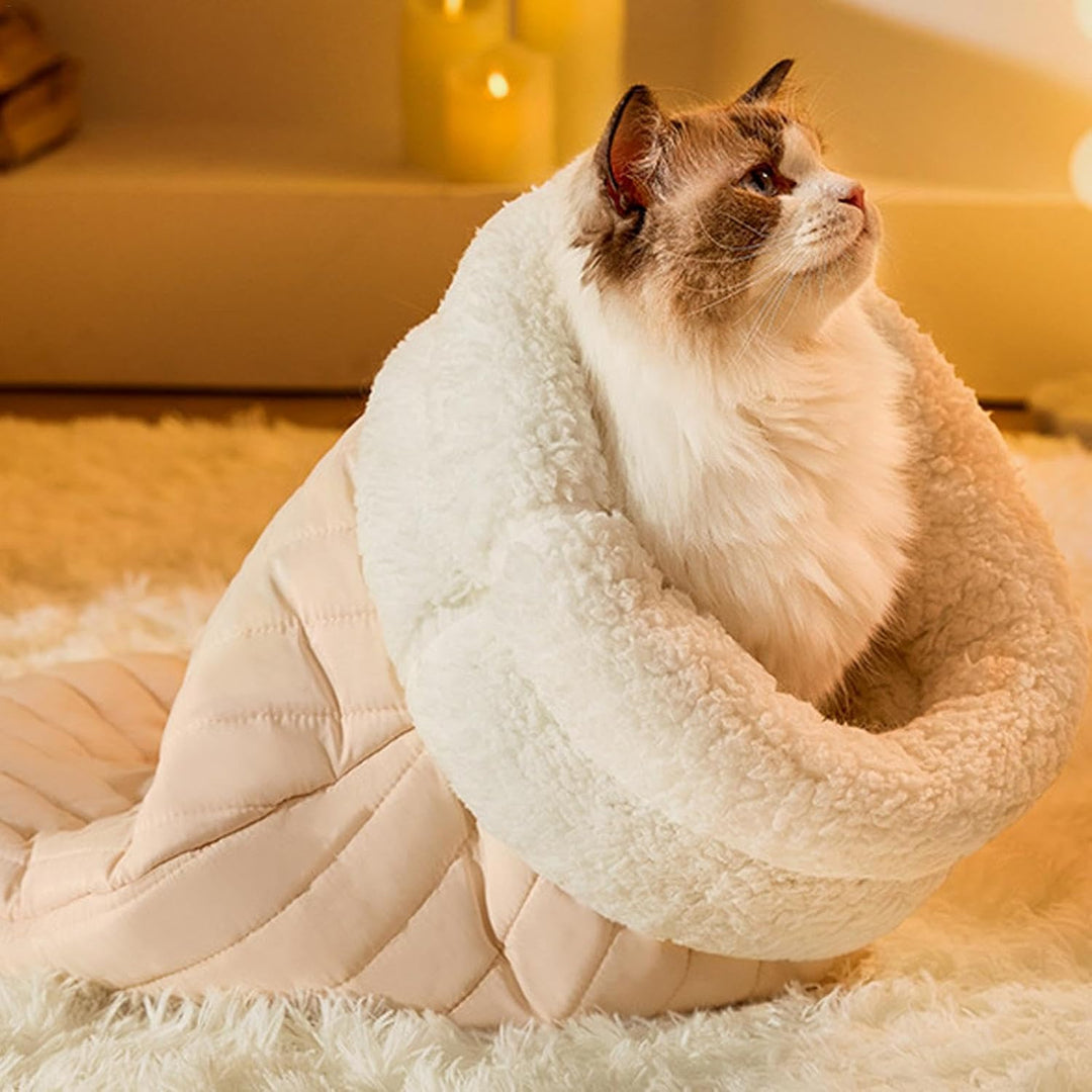 Cozy cat sleeping bag plush pet bed cavern, ideal for comfort and warmth, washable cat cave furniture