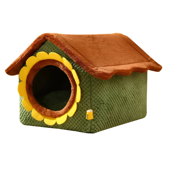 Cozy cat tent bed for women with removable cushion, machine washable, multicolored pet hideaway.