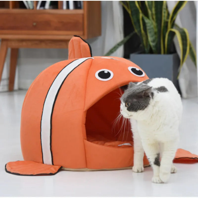 Cozy fish design cat cave bed for ultimate feline comfort and hideaway
