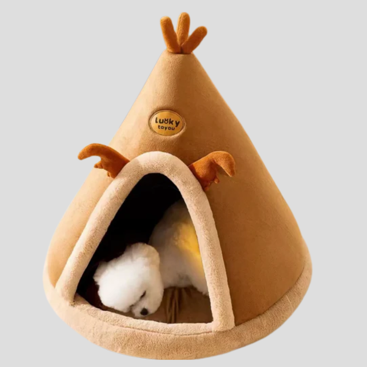 Small pet cave bed in a modern design, offering a warm and enclosed space for cats or miniature dogs
