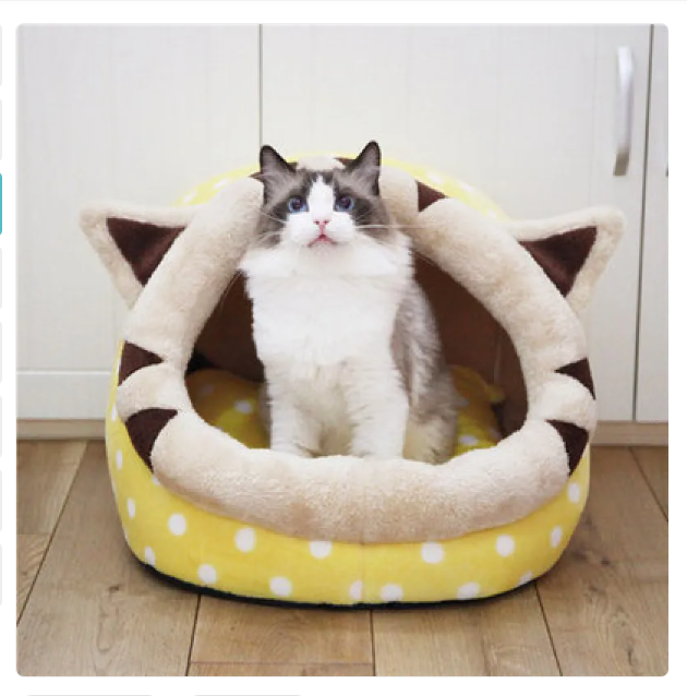 Cozy plush cat cave bed with playful kitten design, perfect for pet relaxation and comfort.