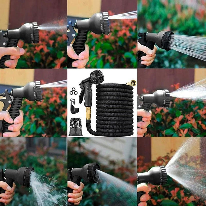 Expandable garden hose with multi-function spray nozzle, perfect for effortless watering and outdoor tasks.