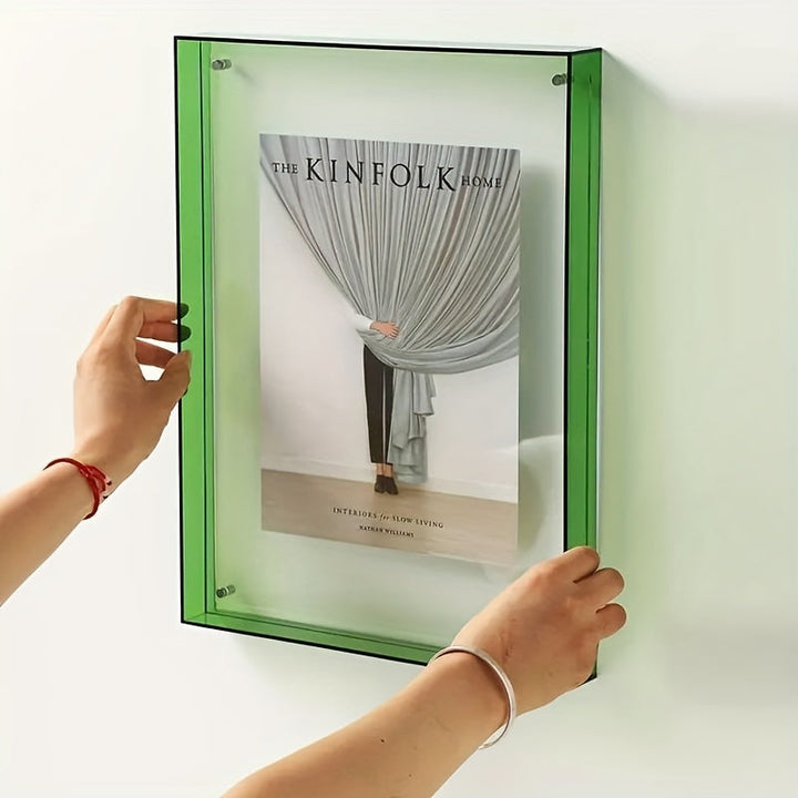 Vibrant acrylic photo frame for wall & table display, modern home decor.