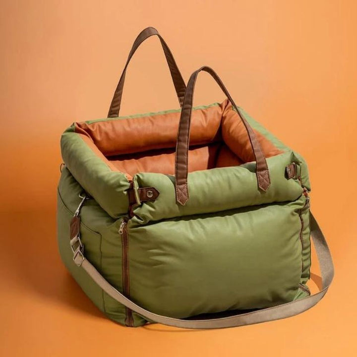 Deluxe faux leather dog booster car seat, waterproof, safely elevates small dog for car travel