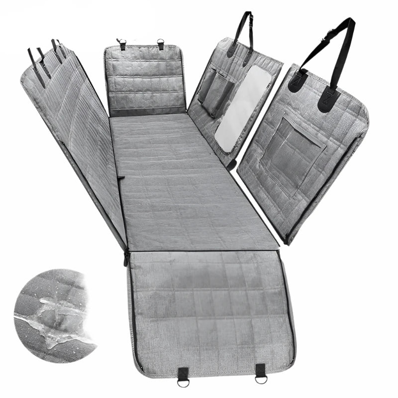 Pet backseat cover for dogs, durable and waterproof car seat protector, ideal for pet travel with scratch resistance.