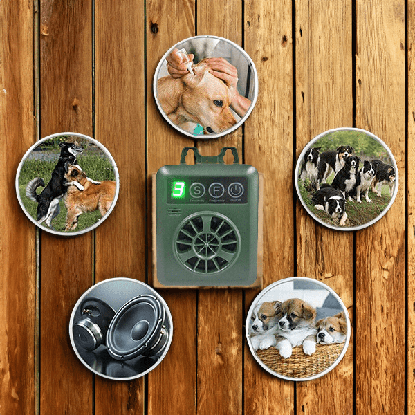 Outdoor dog bark control device, an ultrasonic aid for quiet homes and effective dog training.