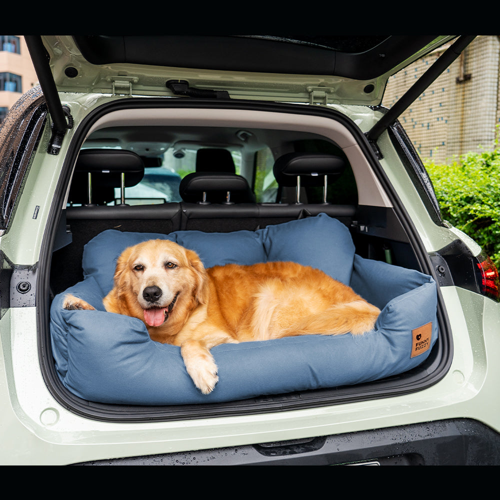 Dog travel accessory: back seat bolster bed for large dogs, secure fit.