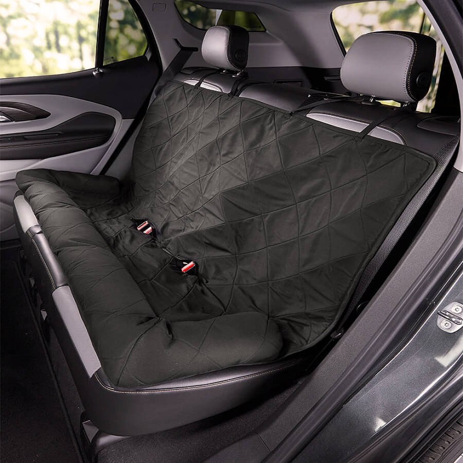 Medium dog back seat travel bed, waterproof, integrated safety bolsters.