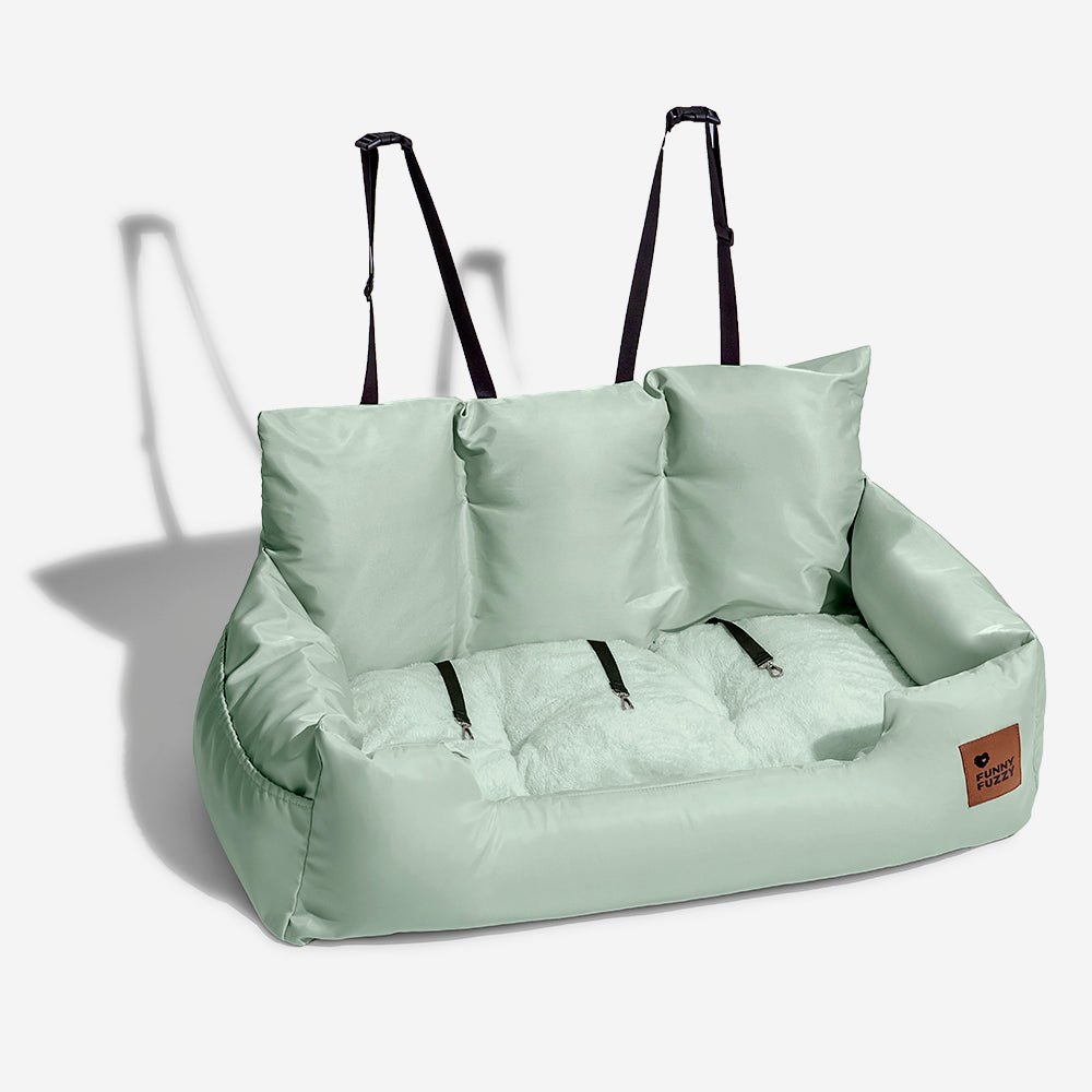 Large dog car safety bed, back seat, durable and comfortable for trips.