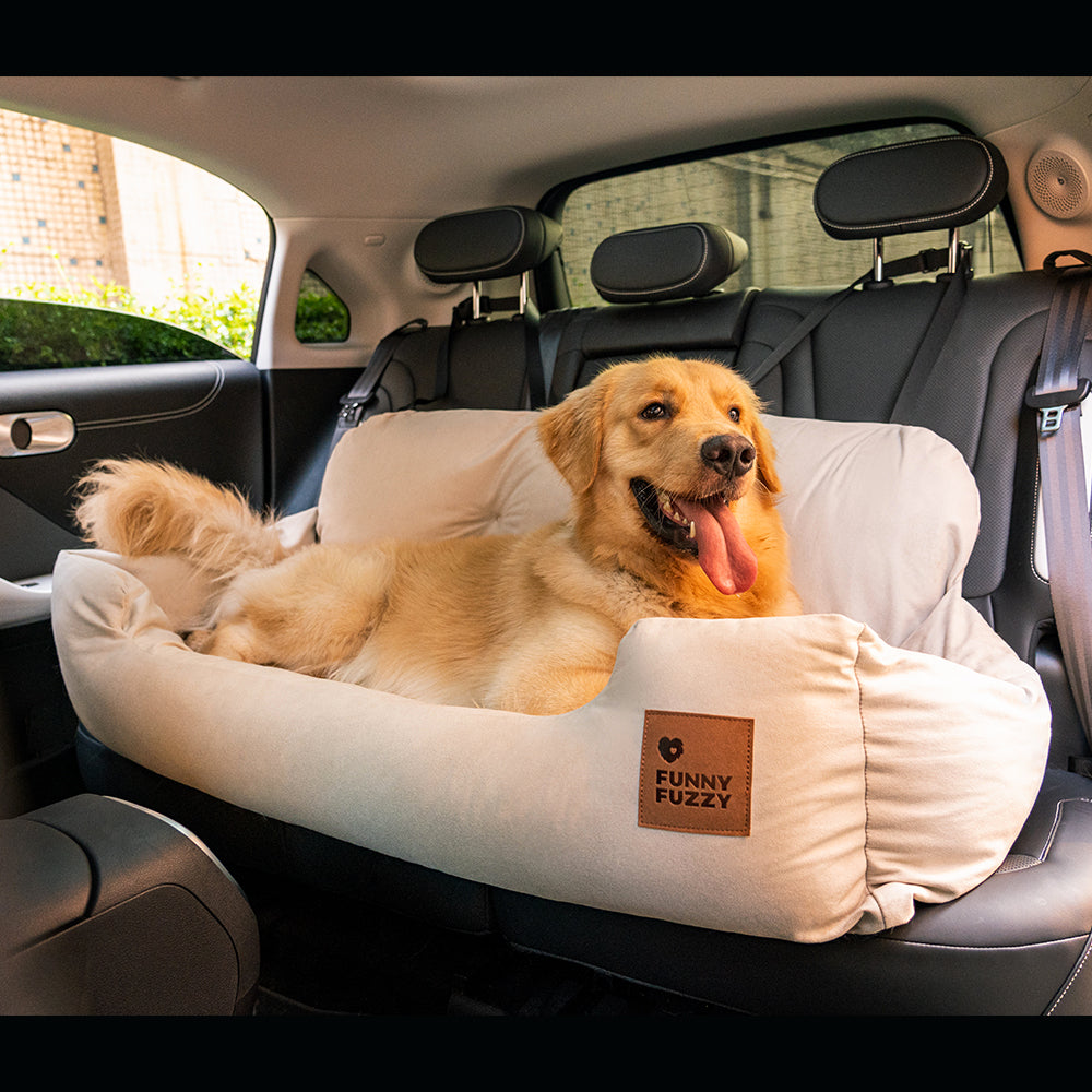Large dog car safety bed, back seat bolster, high-quality pet accessory.