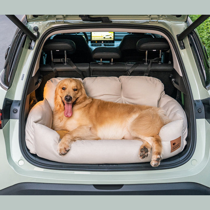 Medium dog car seat, waterproof, back seat bed for secure pet travel.