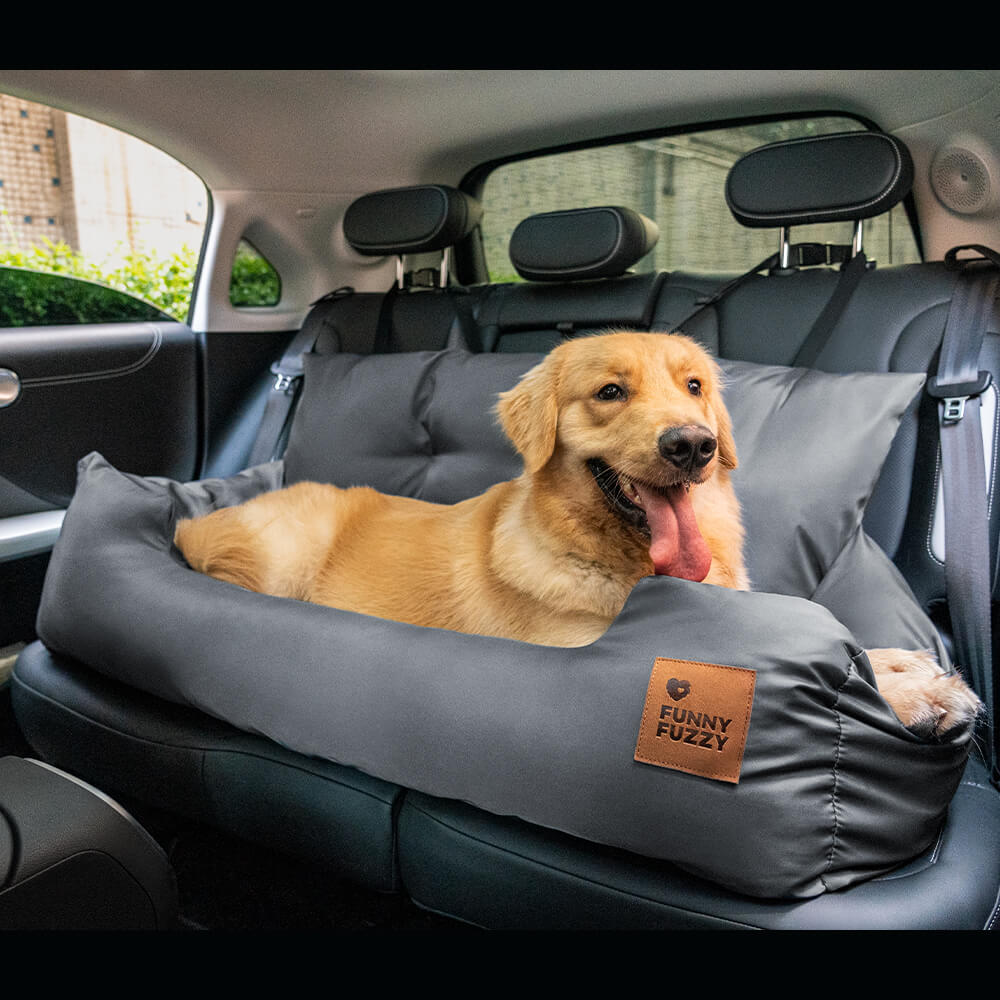 Car accessory: large dog back seat bolster bed for safe and soft travel.
