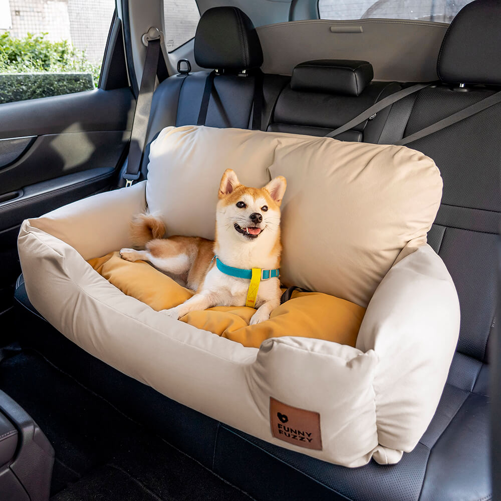 Durable car accessory: dog back seat bolster bed for large dog comfort.
