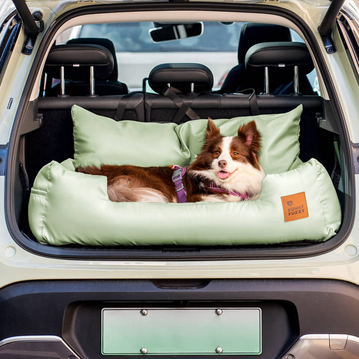 Dog car travel accessory: large back seat bolster bed, easy clean.