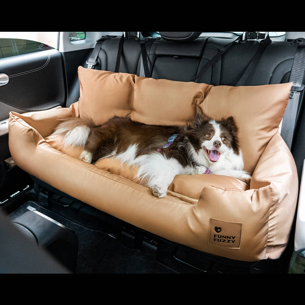Waterproof dog back seat bed, medium size, for pet safety & comfort.