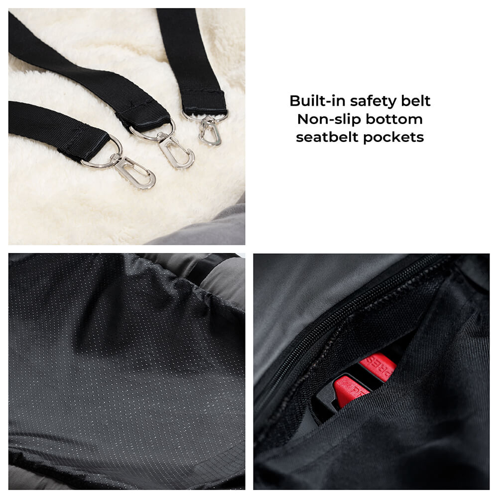 Grey back seat dog bolster bed, car accessory for large pet safety.