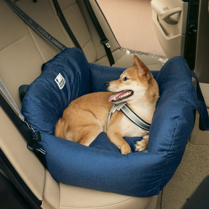 Dog car seat booster, olive green, earthy tones, blends with outdoors.