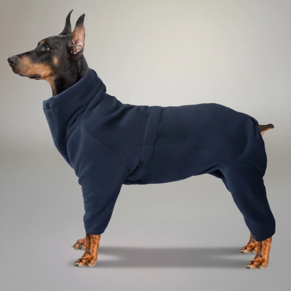 Warm dog pajamas, full body red fleece suit for winter, pet clothing