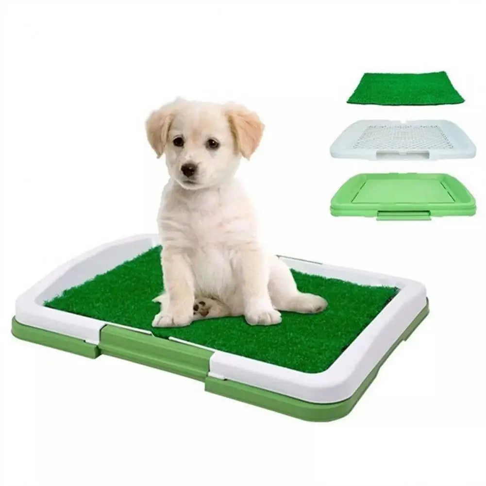 Dog Grass Potty System with realistic synthetic grass pad for indoor outdoor pet training, easy clean, leak-resistant.
