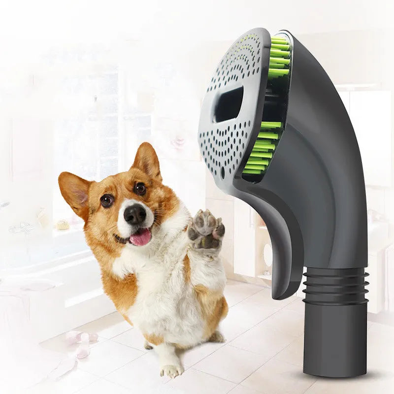 Dog grooming brush with soft silicone bristles for gentle detangling & massage, essential pet care tool.