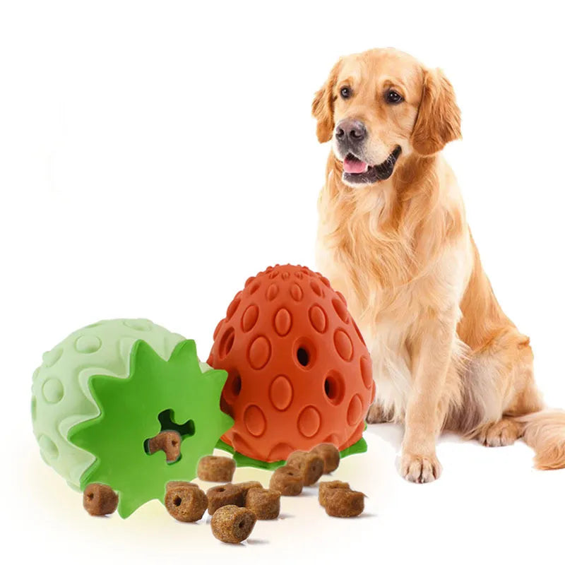 Dog Interactive Strawberry Rubber Chew Toy, durable pet dental chew for enrichment