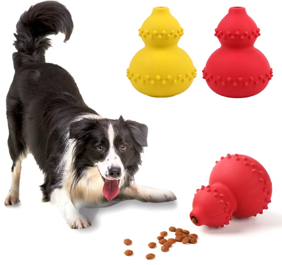 Dog Interactive Treat Dispenser Chew Toy, a durable rubber puzzle for mental stimulation.