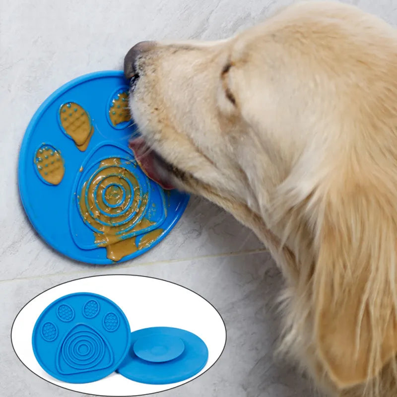 Dog lick mat with strong suction for bath time; reduces pet anxiety during grooming.