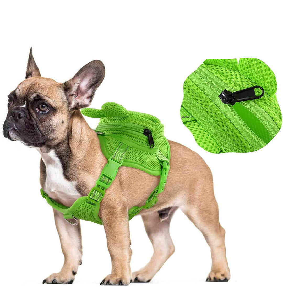 Adjustable dog hiking backpack harness, black, for outdoor pet supplies