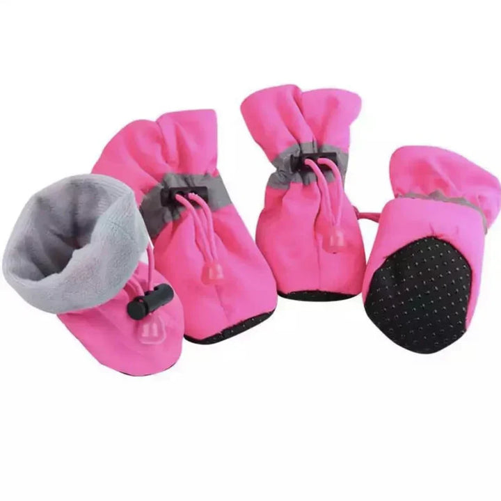 Close-up of anti-slip dog paw protector boot, essential winter dog gear ensuring pet comfort and outdoor dog safety.