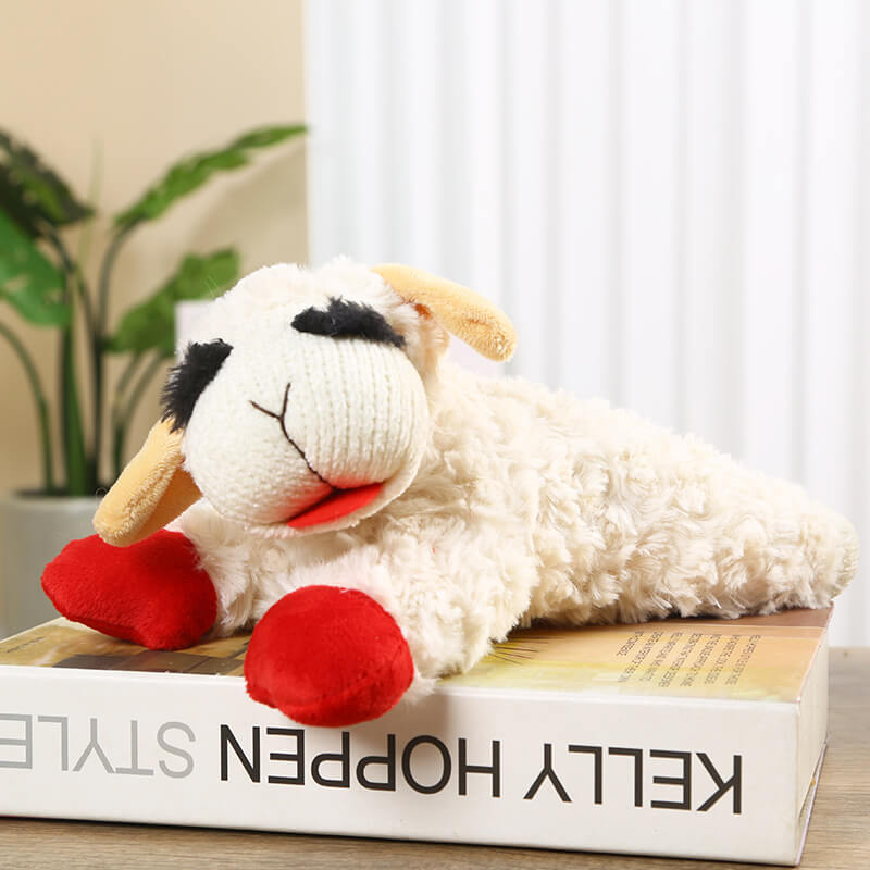 Dog plush lamb squeaker toy, soft white interactive pet toy for canine enrichment