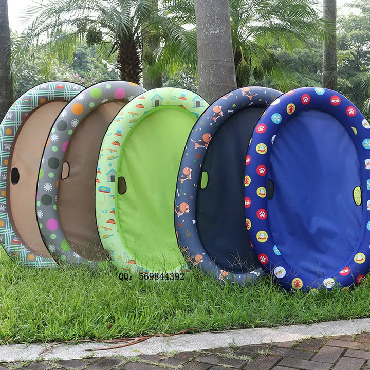 Pet Care: Inflatable outdoor dog bathtub set up for convenient pet washing