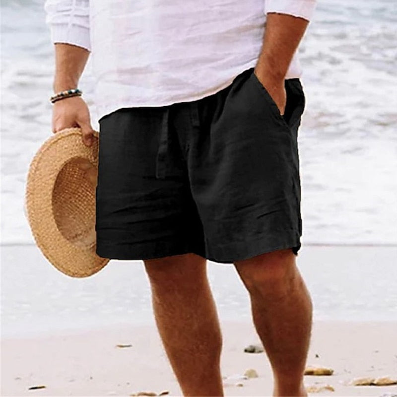 Stylish men's knee-length drawstring shorts, ideal for casual summer outfits & comfortable vacation wear.