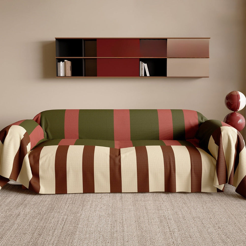 Easy care pet friendly sofa cover with modern stripes. Protects your couch & enhances living room aesthetic.